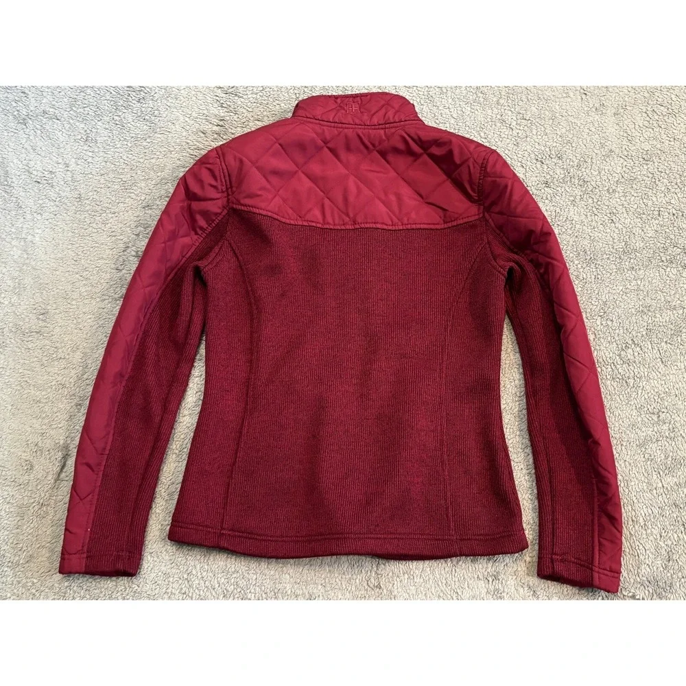 Swiss Tech Jacket Girls Medium Maroon Full Zip Knit Quilted Pockets Fitted